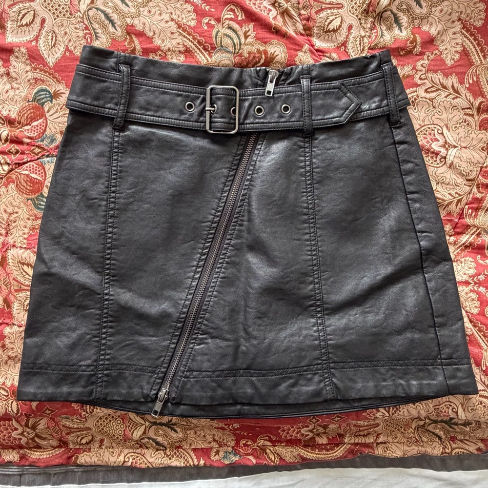 Free People Black Pleather Mini Skirt US 2